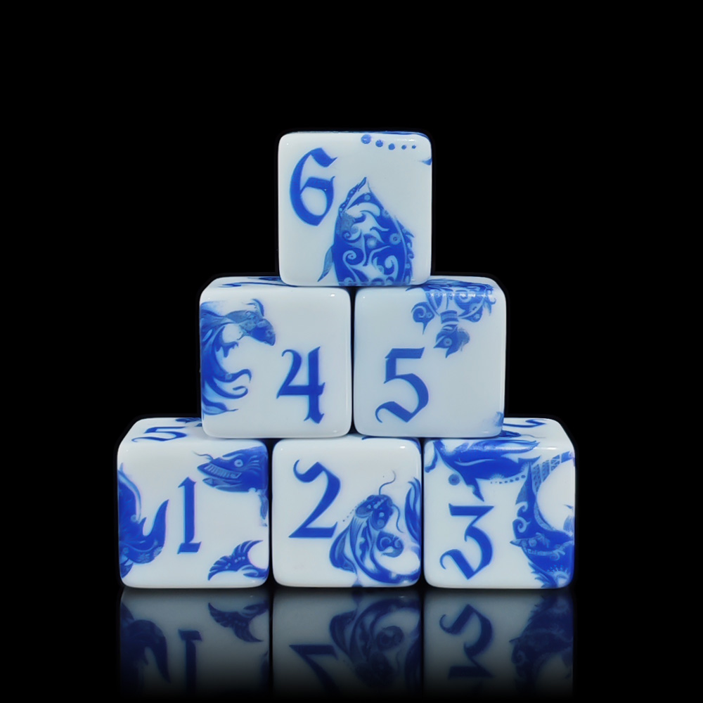 Board Game Live - 12 Stück blaue und weiße Porzellan-Koi-Fisch-D6-Würfel,