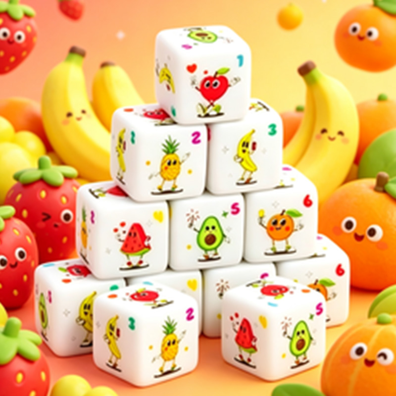 Board Game Live - 12-teiliges Würfelset mit Frucht-Motiv, D6, für